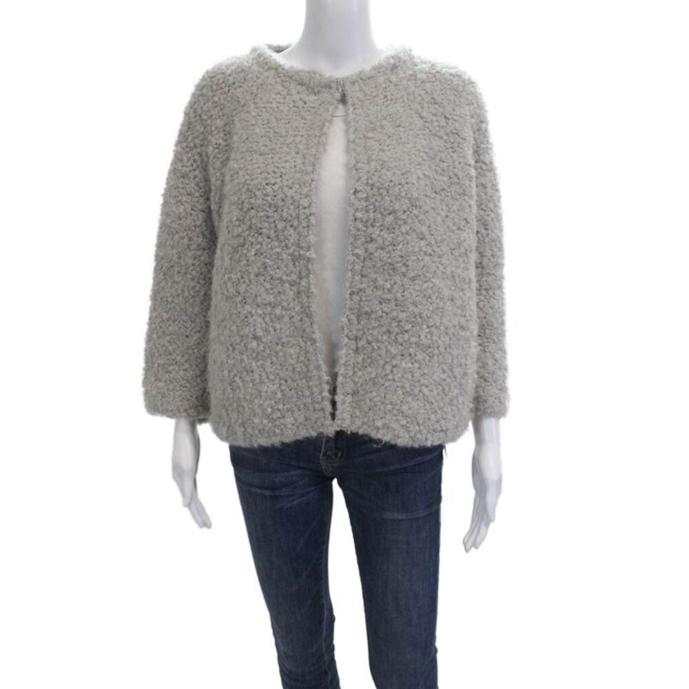 Kontatto Women Gray Crew Neck 3/4 Sleeve Hook & Eye Jacket Size S
